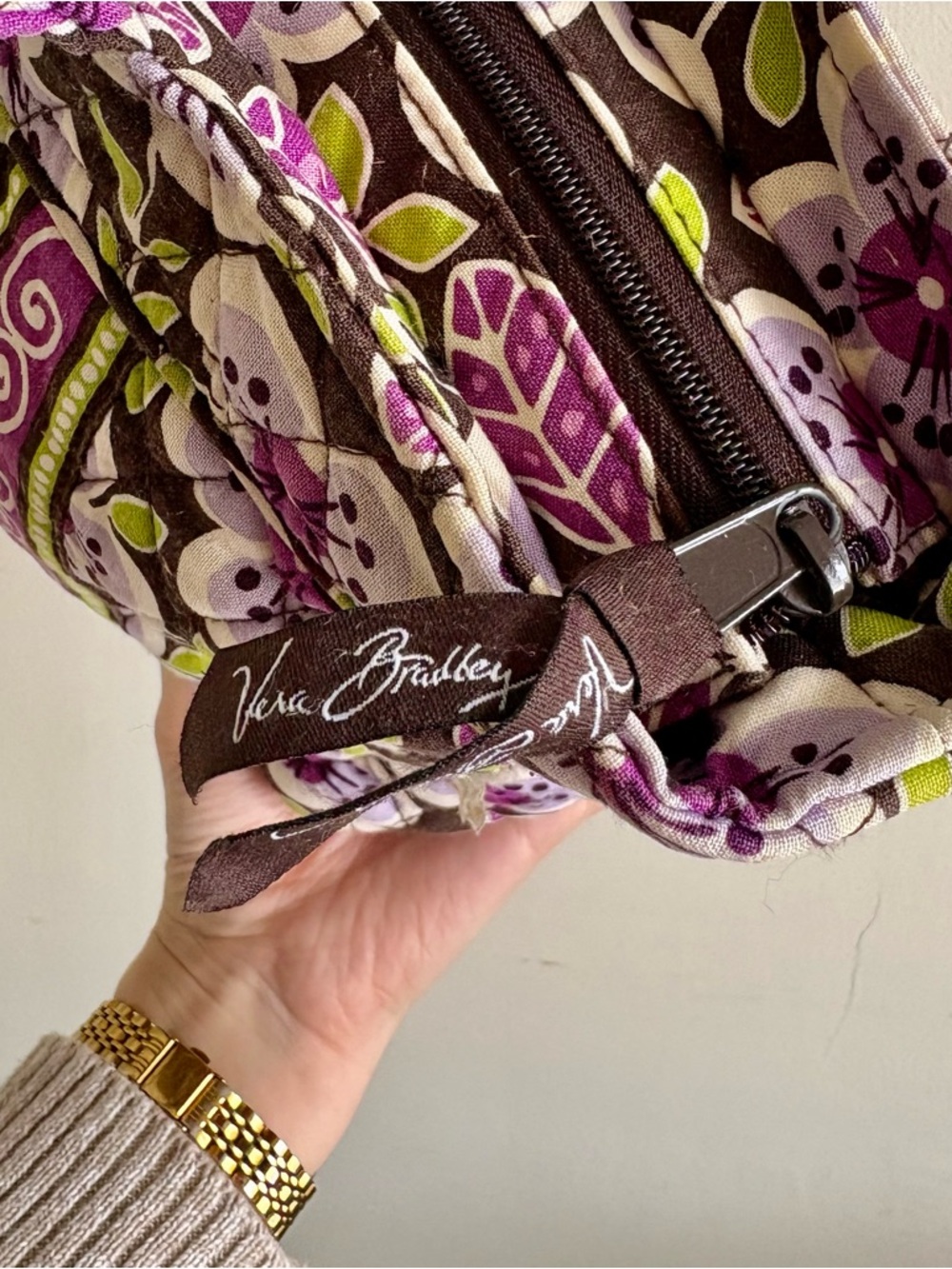 Vera Bradley Purple Floral Quilted Tote Bag | Retired Plum Petals Print - Picture 2 of 5